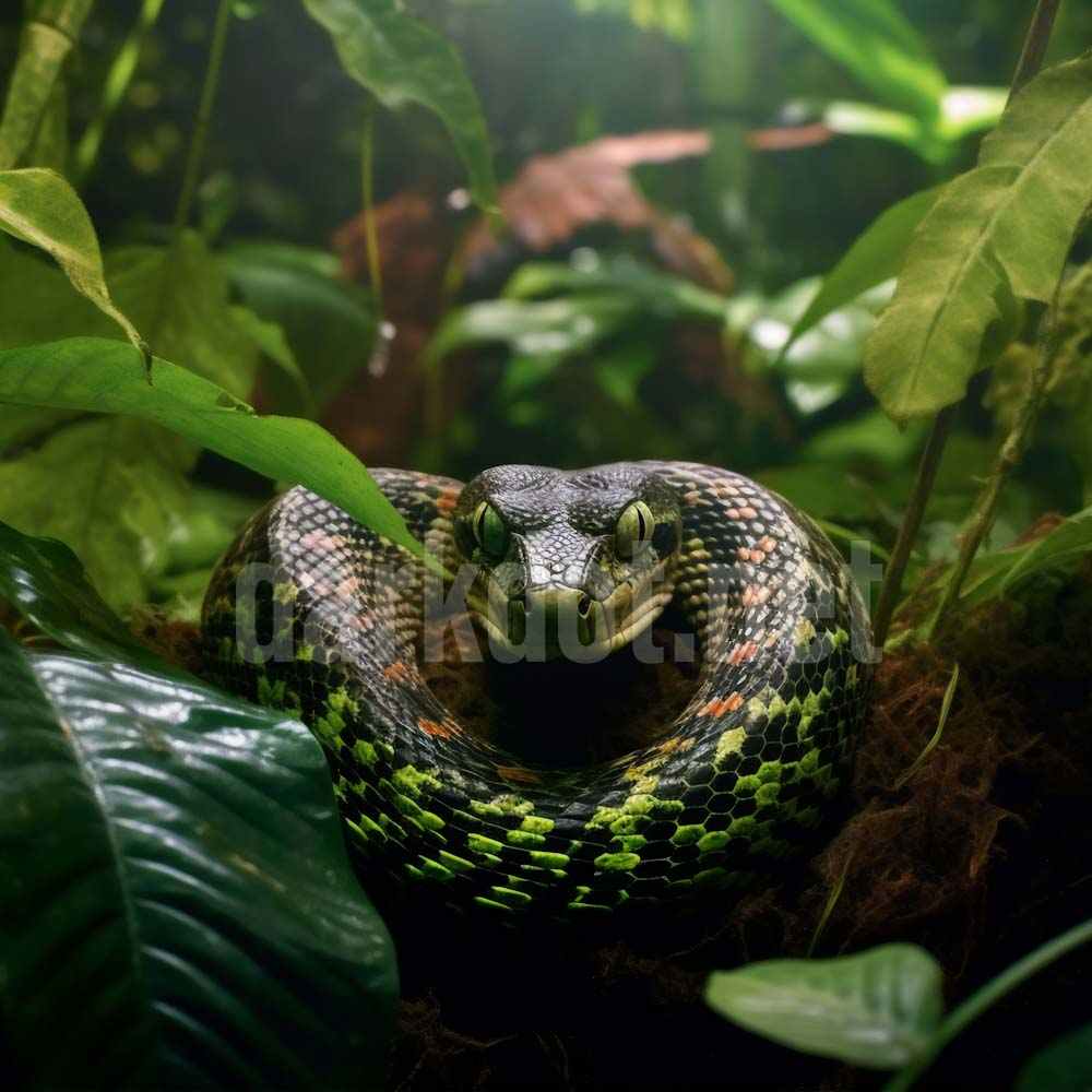 yilan fotografi yesil yapraklar arasinda ormanda