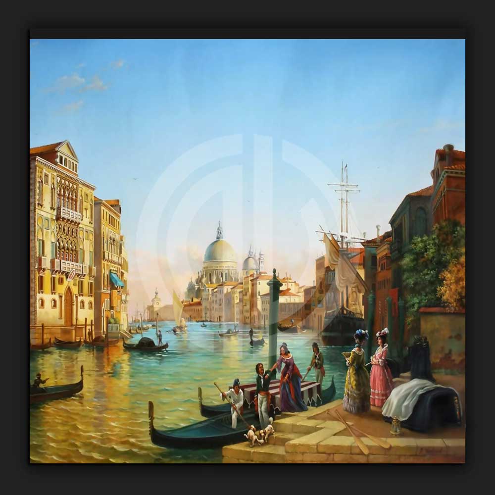 Venedik şehir nehirde gezinti yağlı boya rönesans fotoğraf