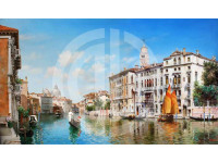 Venedik nehirde gondol gezintisi yağlı boya fotoğrafı