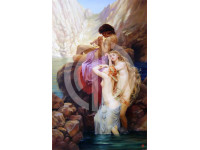 Çıplak adam ve kadınlar nehirde yağlı boya resim