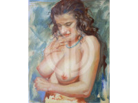 Çıplak kadın göğüs profil yağlı boya büyük resim