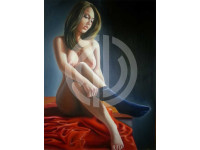 Çorap giyen çıplak kadın nü yağlı boya tablo fotoğrafı