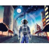 Nft yapay zeka astronot şehirde tasarımı illustrasyon fotoğraf