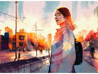 Kadın portre yağlı boya güneşli cadde telifsiz görsel