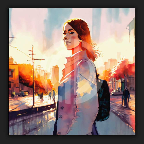 Kadın portre yağlı boya güneşli cadde telifsiz görsel