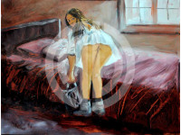 Yağlı boya çıplak kadın mini etek kalça fotoğrafı