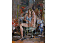 Çıplak kadın yağlı boya nü tablo sandalyede telifsiz fotoğraf