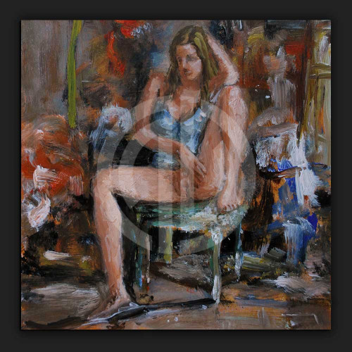 Çıplak kadın yağlı boya nü tablo sandalyede telifsiz fotoğraf