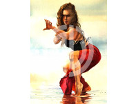 Kırmızı etekli ispanyol kadın fotoğrafı sahilde dans