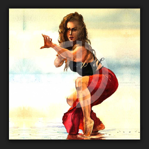 Kırmızı etekli ispanyol kadın fotoğrafı sahilde dans