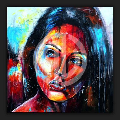 Renkli kadın portre yağlı boya tablo fotoğrafı