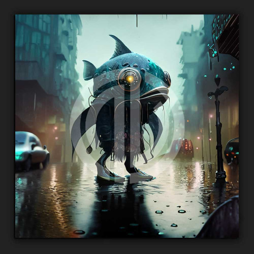 Mavi balık fotoğrafı ayaklı caddede yağmurda yürürken