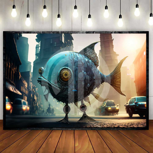 Balık avatar fotoğraf mavi renk caddede ayaklı balık nft