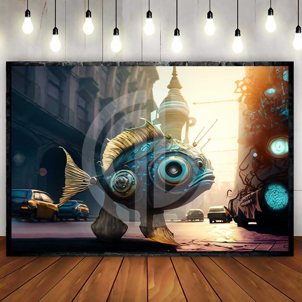 Artificial intelligence photos fish avatars blue color streets