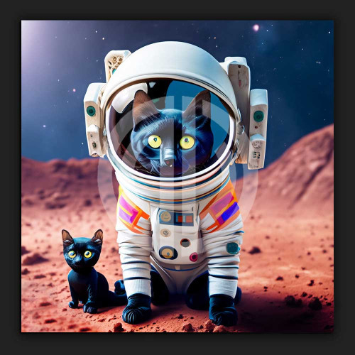 Astronot kara kedi yavru fotoğraf nft uzay mars gezegen