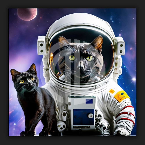 Kara kedi astronot kıyafetiyle uzayda portre nft