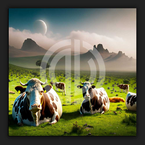 Uzaylı inekler fotoğrafı çimde otlarken yaymış yatan inek