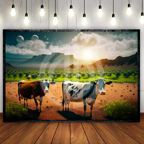 İnek fotoğrafları çimlerde inekler kameraya bakarken güneşli