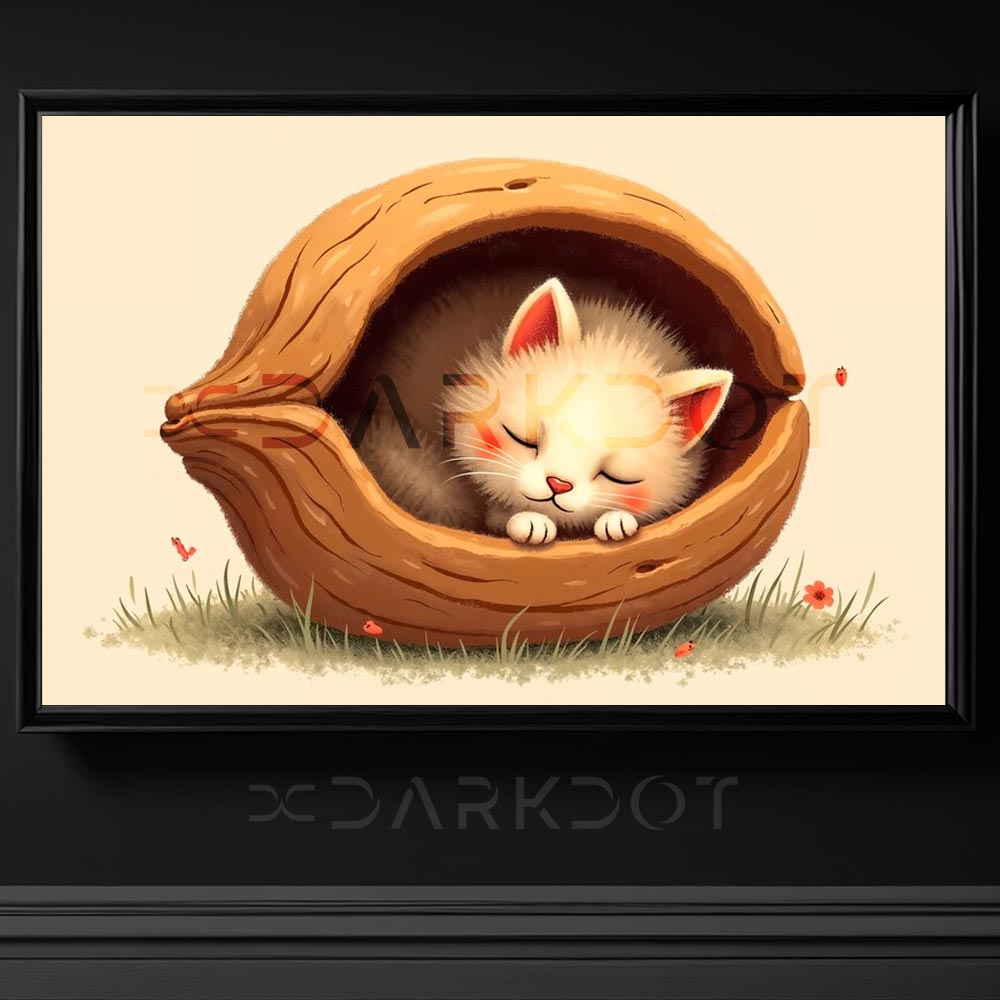minik yavru kedi fotografi ceviz kabugunda uyuyan kucuk kedi cizimi