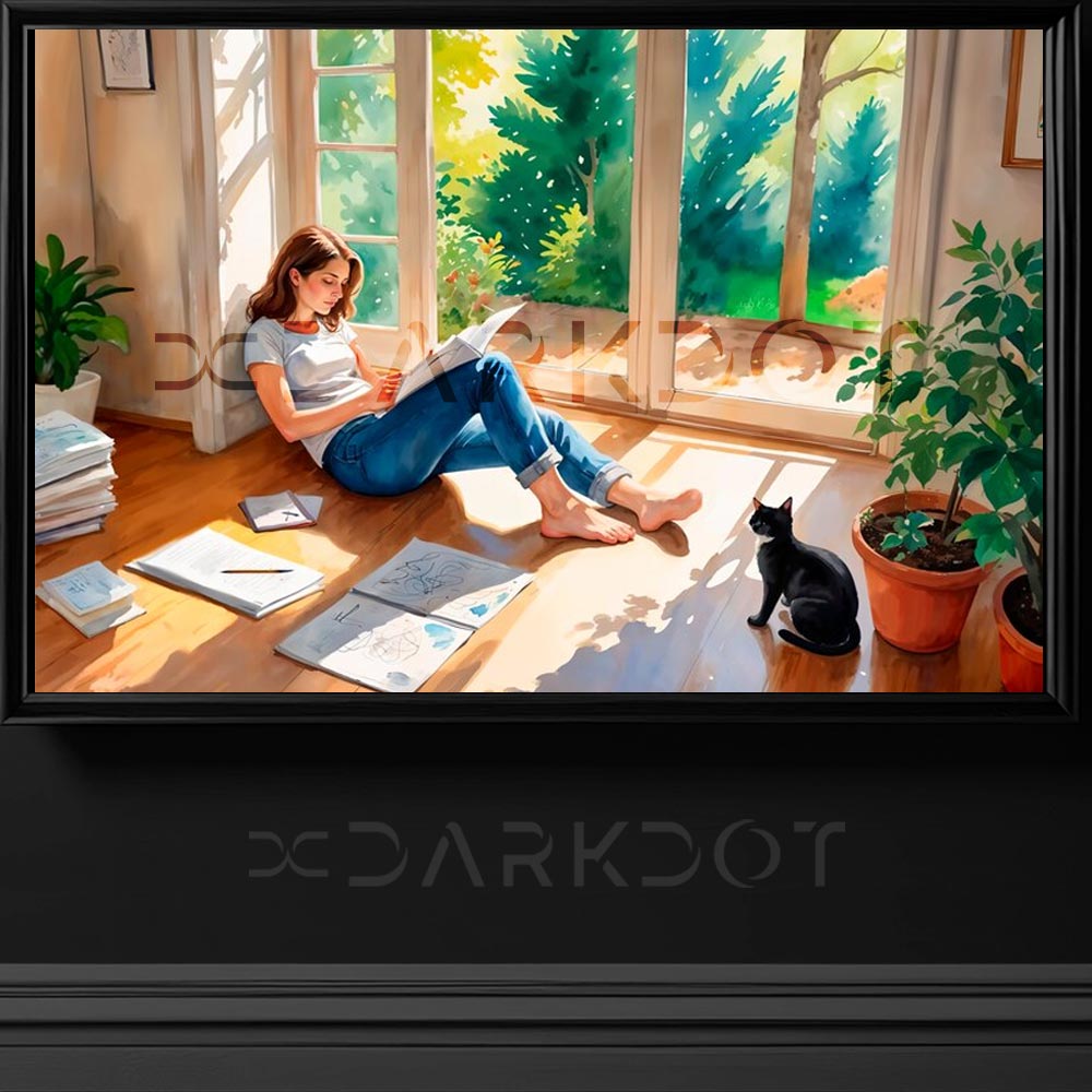 evde kedisiyle beraber vakit geciren genc kiz fotograflari cizim illustrasyon