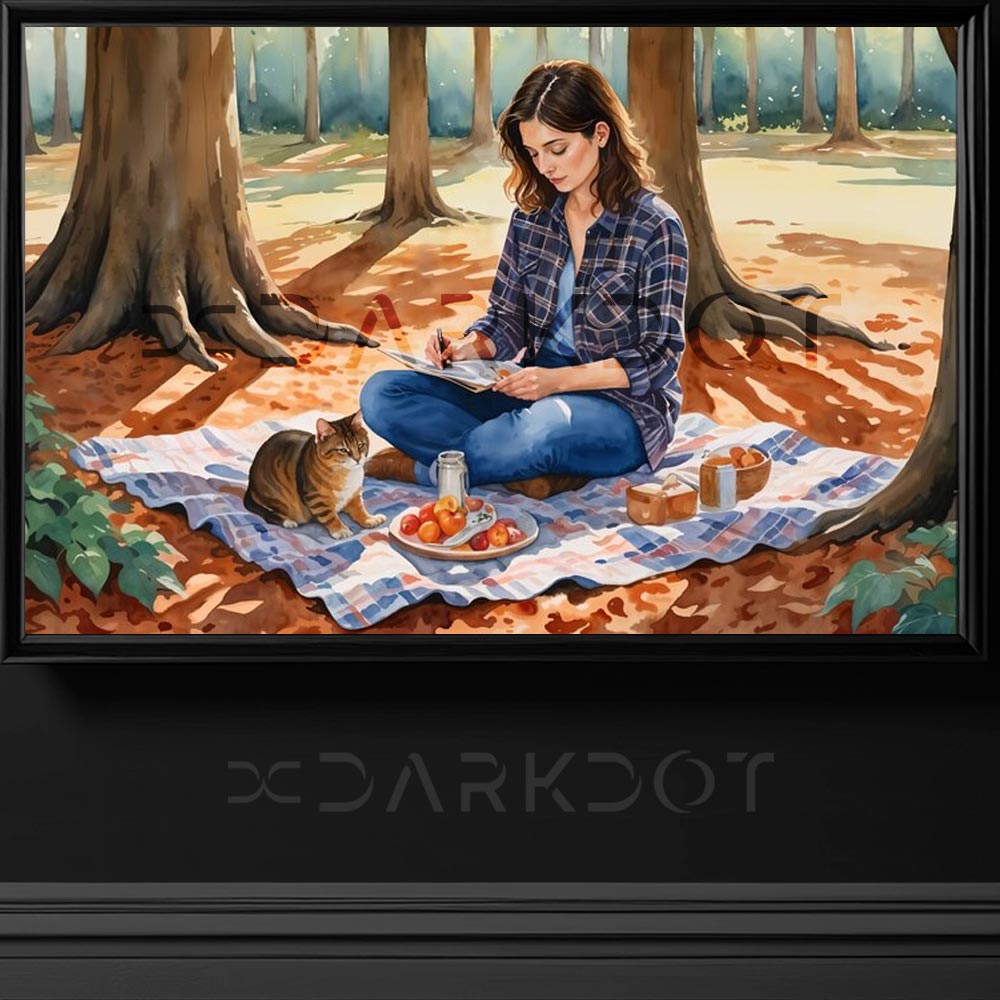 kedi ve genc kiz fotograflari piknik yapan genc kiz fotografi karikatur