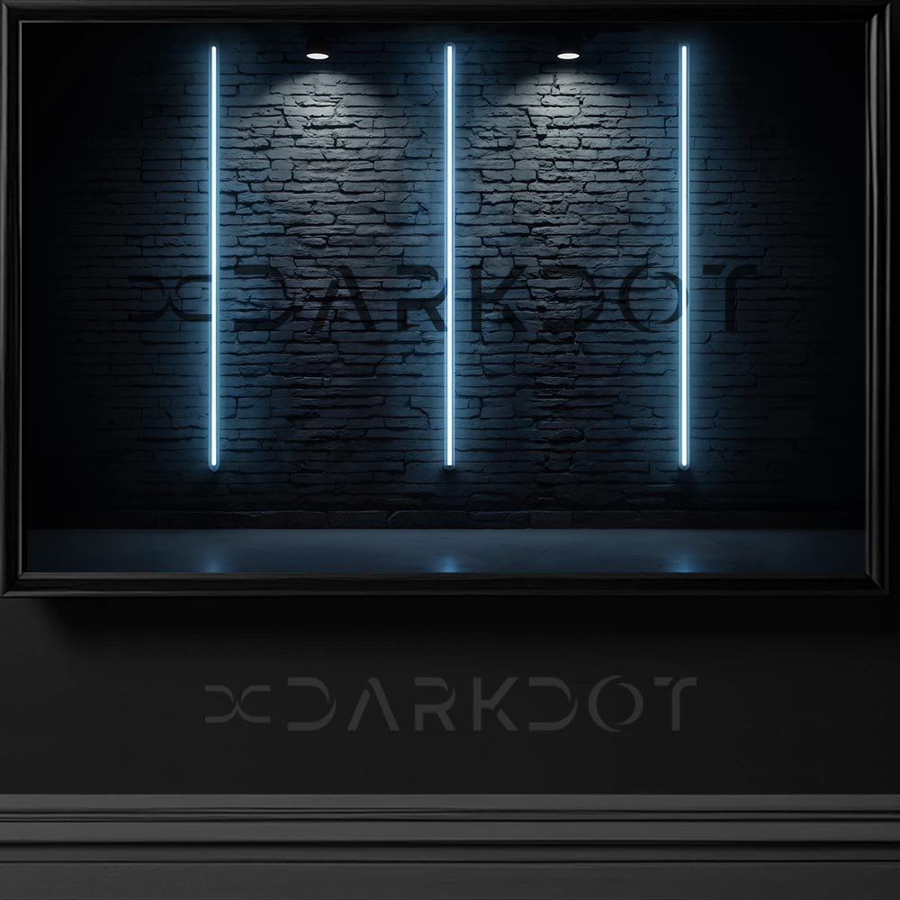mavi los neon isiklarla aydinlatilmis tugla duvar wallpaper arka plan fotografi
