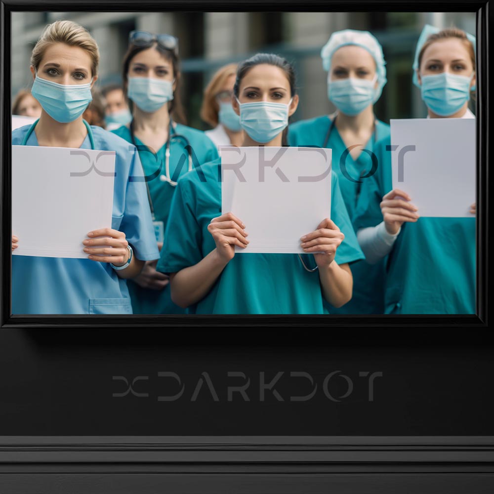 grev yapan doktorlar ellerinde bos pankart tutan kadin doktor temali protesto resimleri