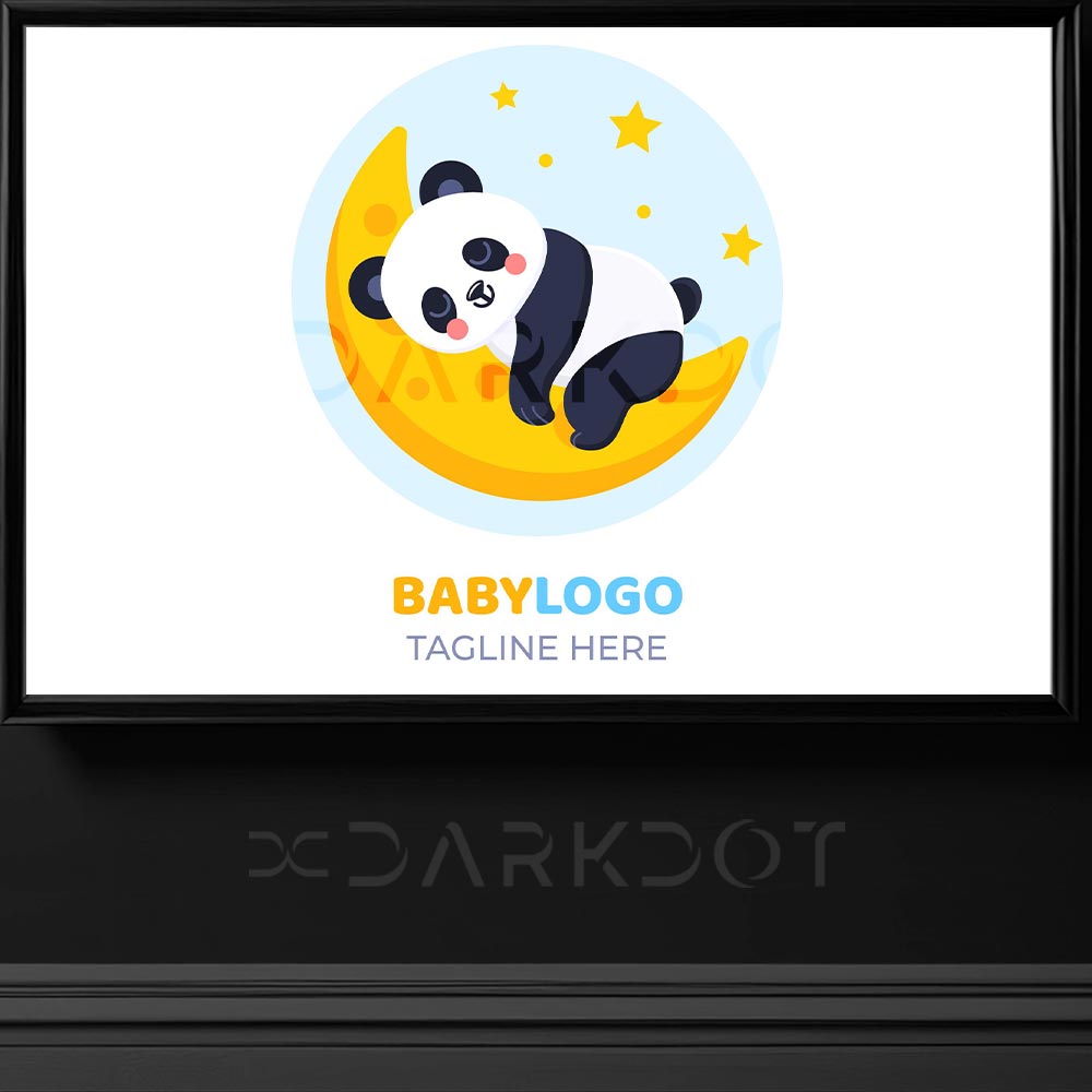 panda temali logo ay uzerinde uyuyan tatli sirin panda logosu tasarimi