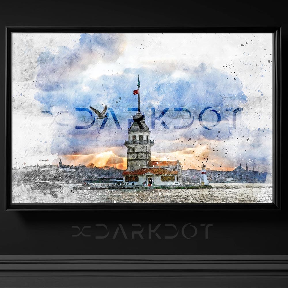 sulu boya temali kiz kulesi firca darbeleri istanbul kiz kulesi resim wallpaper